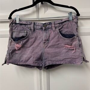 Free People Distressed Purple Denim Shorts